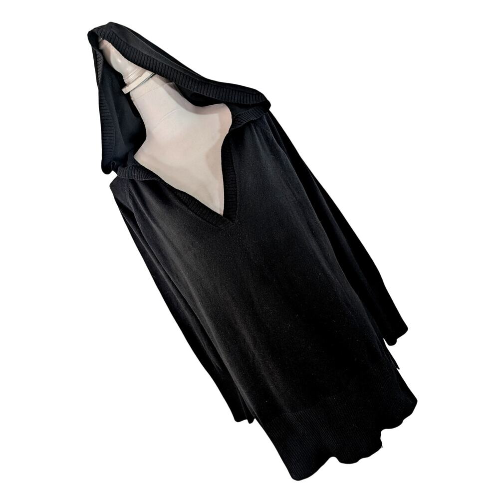 NEW YORK & CO.! RICH BLACK V-NECK, OVERSIZED HOODIE TUNIC SWEATER! SIZE L